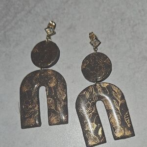 Handmade Polymer Clay Covered in Resin Elegant Black and Rose Gold Earrings